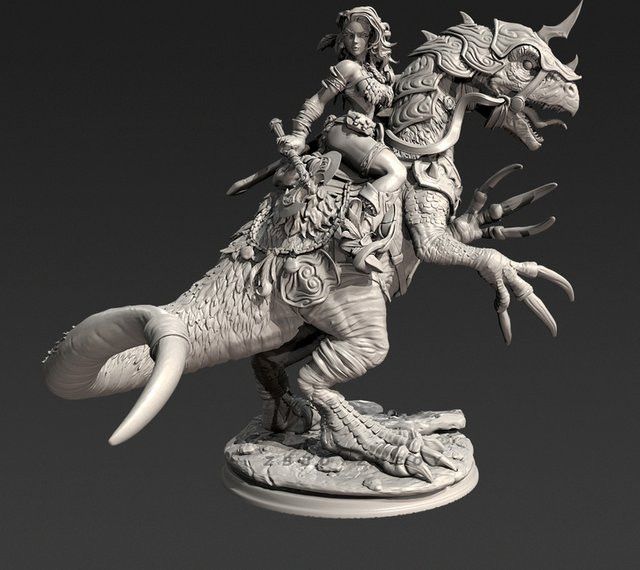 Novivis Dinosaurier Kriegerin Harz Modell Figur, 3D Gedruckte Miniatur in Weiß, Unmontiert und Unbemalt - Bild 1
