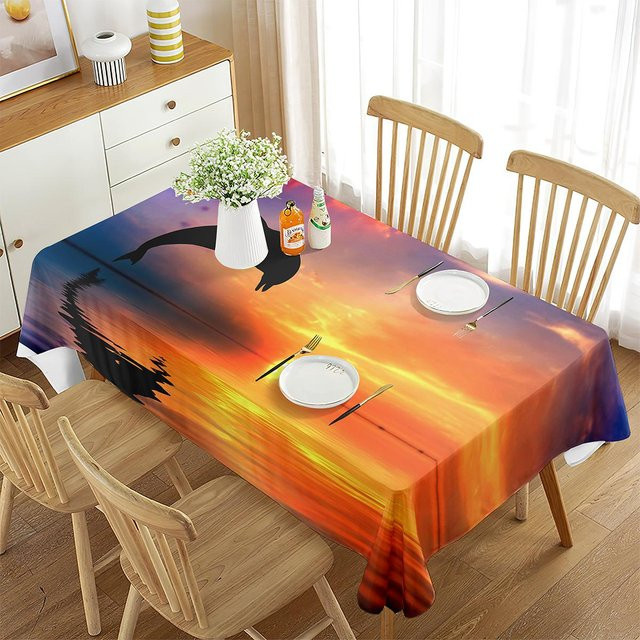 Faltenfreie quadratische Tischdecke mit Delfin-Unterwasser-Motiv von Fancy Style Studio, Mehrfarbig, B: 90 cm, T: 150 cm - Bild 1