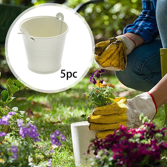 5er Set Kesoto Metalleimer aus verzinktem Metall in Silber und Gelb, dekorative runde Behälter für Blumen, Süßigkeiten oder Heimdekoration - Bild 1