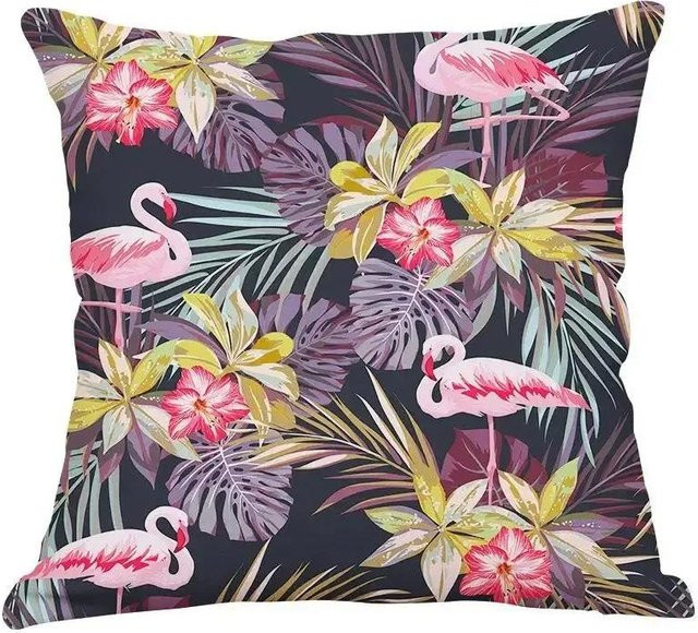 JMG Clothing Kissenbezug mit Retro Blumigem Tropenmuster und kurzem Plüschdruck, Multicolour, B/H: 45 x 45 cm - Bild 1