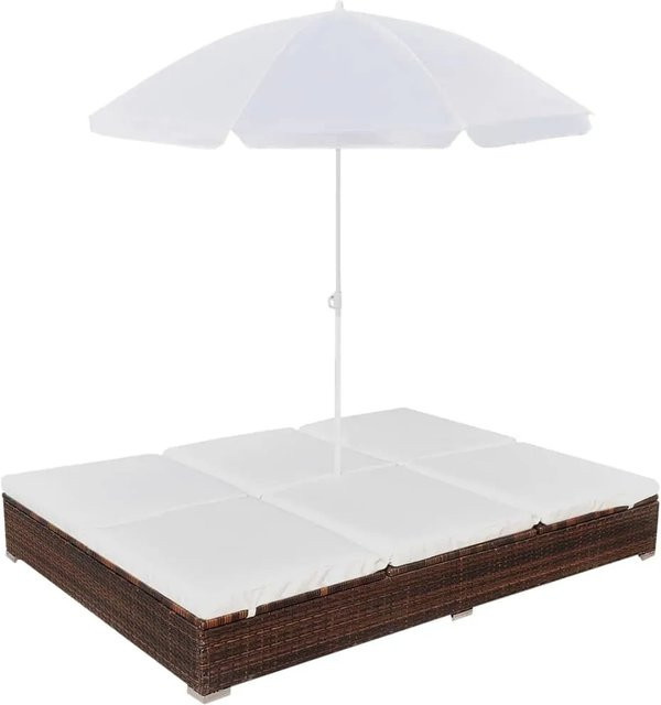 vidaXL Outdoor-Loungebett aus braunem PE-Rattan mit Sonnenschirm und pulverbeschichtetem Stahlrahmen - Bild 1