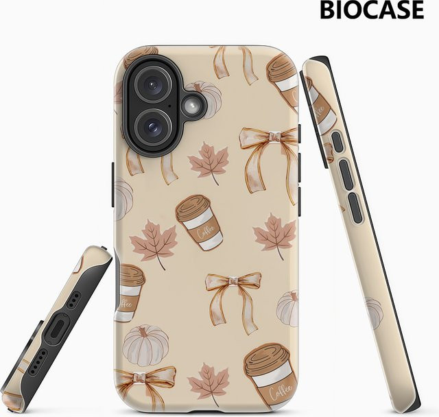 Handyhülle Herbstkaffee und Kürbisse für iPhone 17 16 15 14 13 12 Pro Max Plus mit doppelschichtiger Rückseite - Bild 1