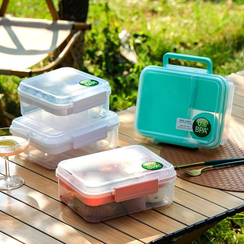 Doppellagige Bento-Box mit Fachunterteilung und Griffdesign in Weiß für Studenten und Kleinkinder - Bild 2