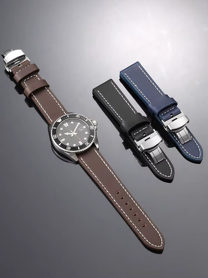 asukaband Uhrenarmband Leder, Silber, Schwarz, Roségold, Schmetterlingsverschluss, Unisex - Bild 3