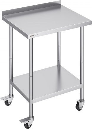 VEVOR Edelstahl-Arbeitstisch mit Rollen und höhenverstellbarer Arbeitsfläche, silber, B/T/H: 76,2 x 76,2 x 100,56 cm - Bild 1