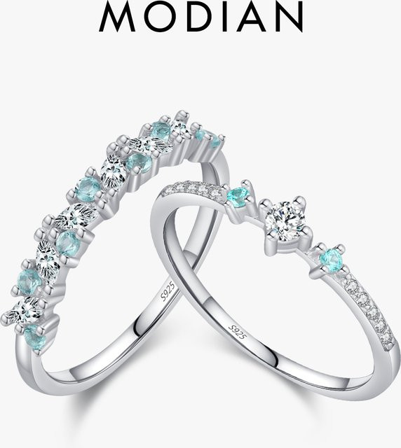 MODIAN Ring 925 Silber, Zirkonia, Mintgrün, Damen - Bild 1