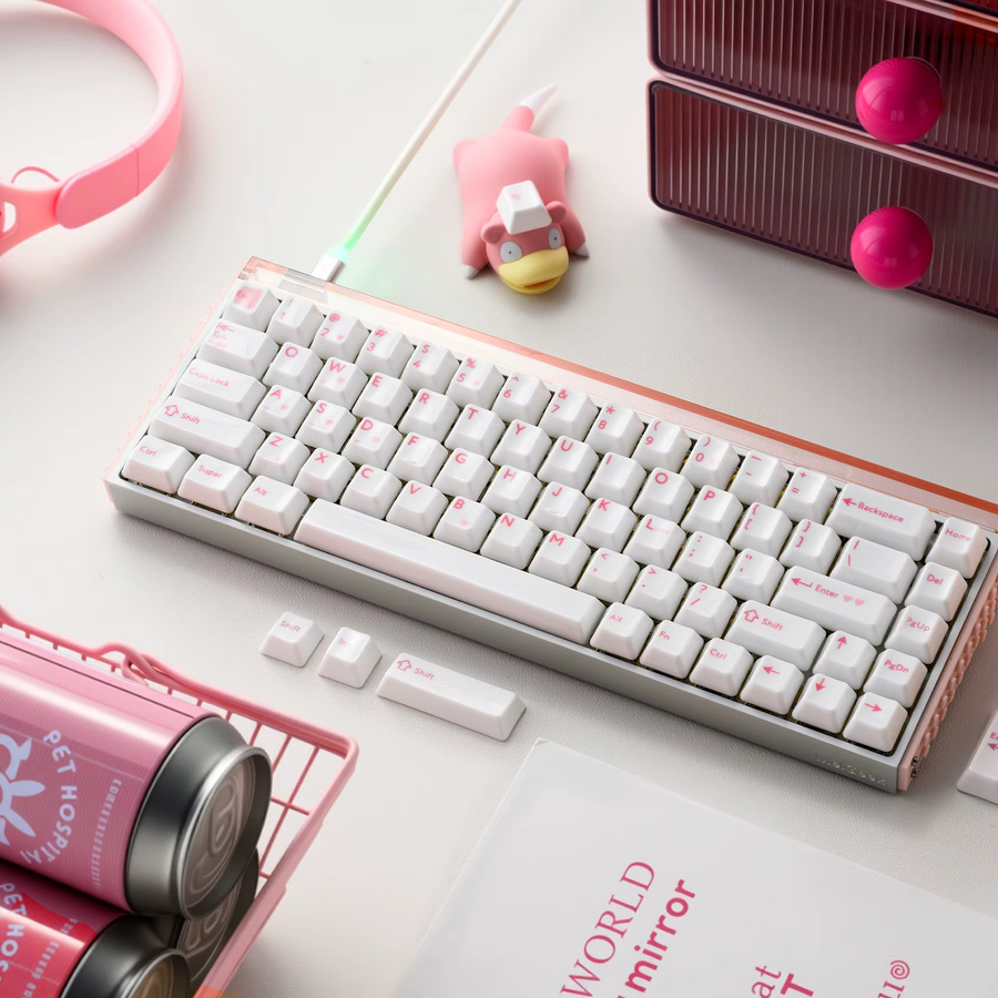XVX Keramik-Tastenkappen mit rosa Schriftzeichen im Cherry-Profil für mechanische Tastaturen, 120 Tasten, Blau-Weiß - Bild 1