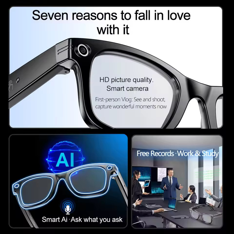GUHUAVMI Intelligente KI-Brille mit 8-Millionen-Pixel-Kamera, wasserfeste Blaulichtschutzbrille für Videoaufnahmen, Fotoerkennung und Übersetzung in Schwarz oder Rot - Bild 2