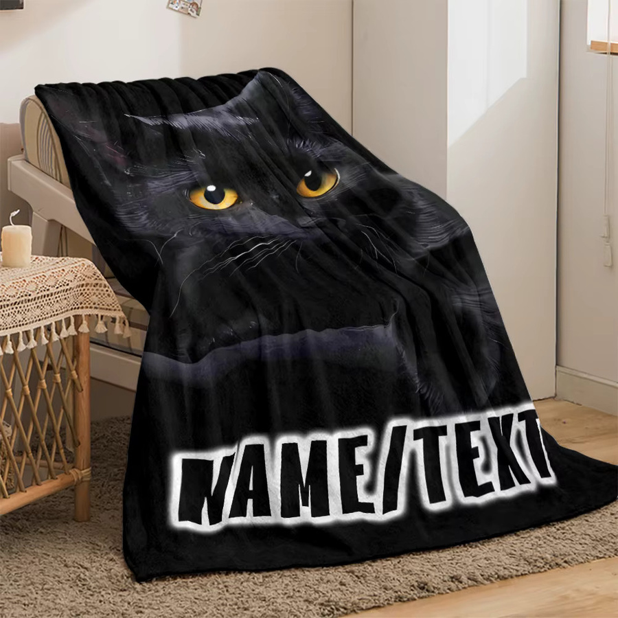 WhiskerWonders Personalisierte Flanell-Überwurfdecke mit schwarzer Katze aus weichem Polyester - Bild 2