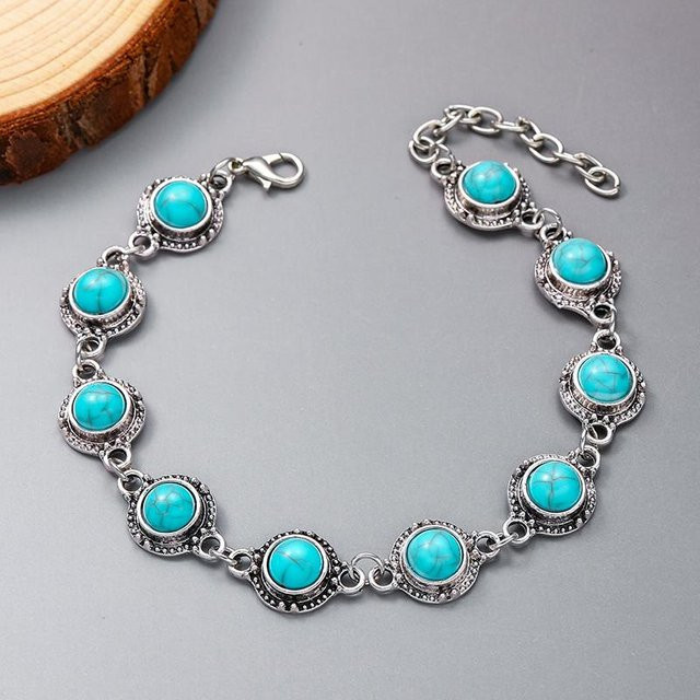 Fußkette Messing, Türkis, Silber, Damen - Bild 1