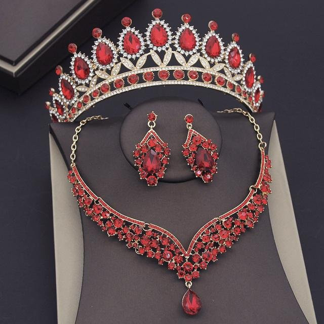 Schmuckset Halskette, Krone, Ohrringe, Silber, Kristall, Damen - Bild 1