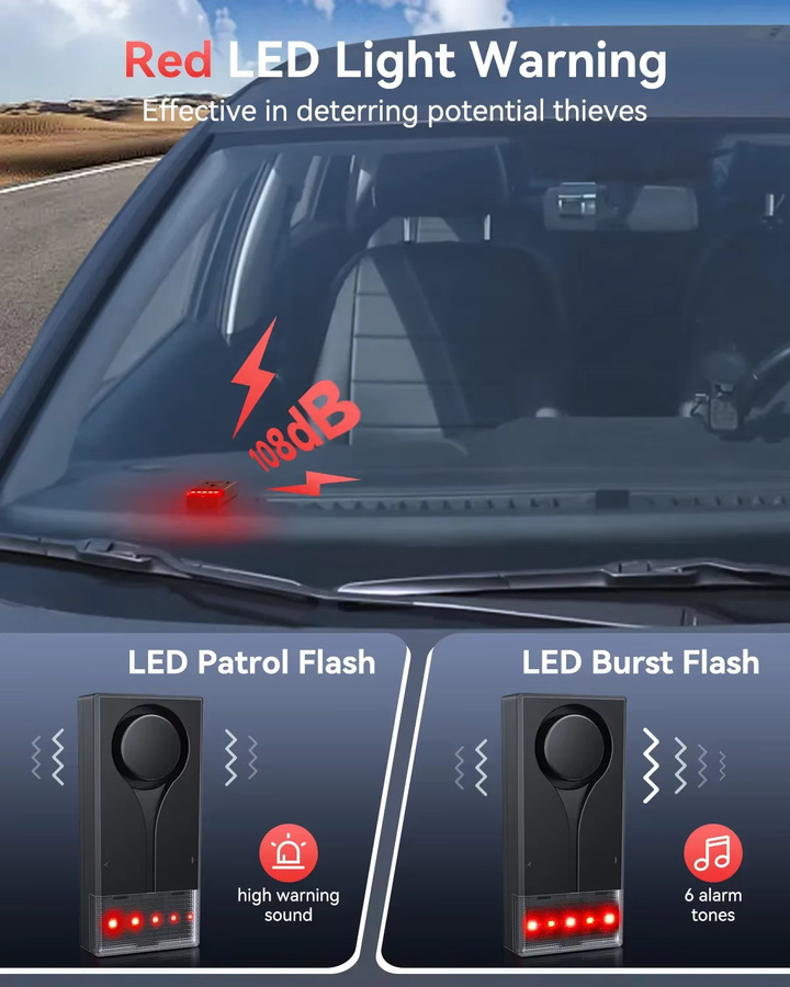 Awapow Kabelloser Vibrationsalarm für Auto und Heim mit 108 dB Sirene, Licht und Fernbedienung, Schwarz - Bild 5
