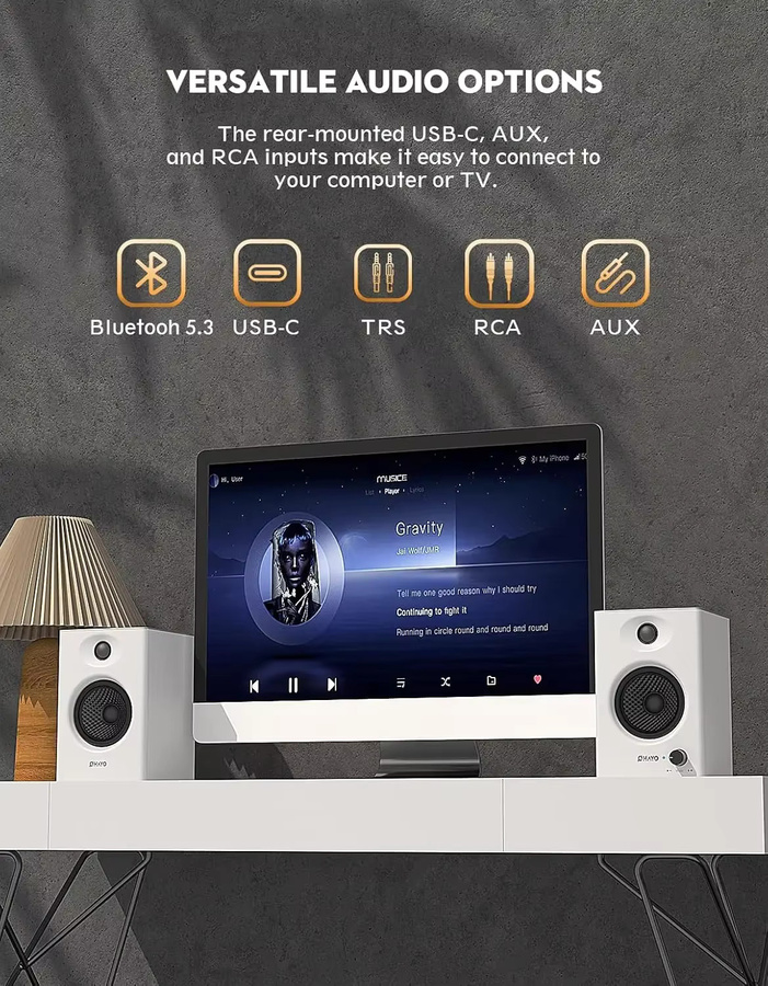 OHAYO 60W Aktive Regallautsprecher in Schwarz mit Glasfaser-Einheit, Bluetooth 5.3 und Multi-Eingängen für USB, RCA und AUX - Bild 5