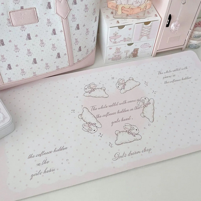 Potdemiel Leder-Schreibtischunterlage mit Hasen-Farbverlauf in Pink, wasserdichte und rutschfeste PU-Schreibtischmatte - Bild 1