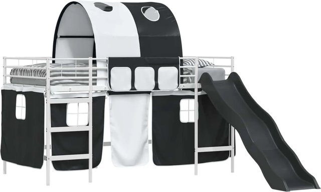 vidaXL Kinder-Etagenbett aus Metall in Weiß und Schwarz mit Hausrahmen, B/T/H: 205 x 90 x 116 cm - Bild 1