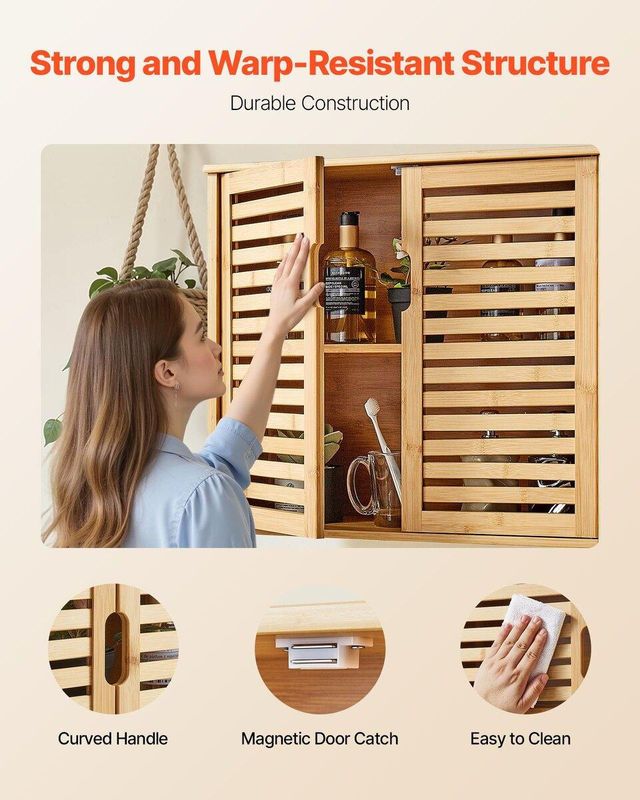 Buying Solutions MB Badezimmer-Wandschrank in Weiß mit 2 Türen und verstellbarem Einlegeboden zur Wandmontage - Bild 7