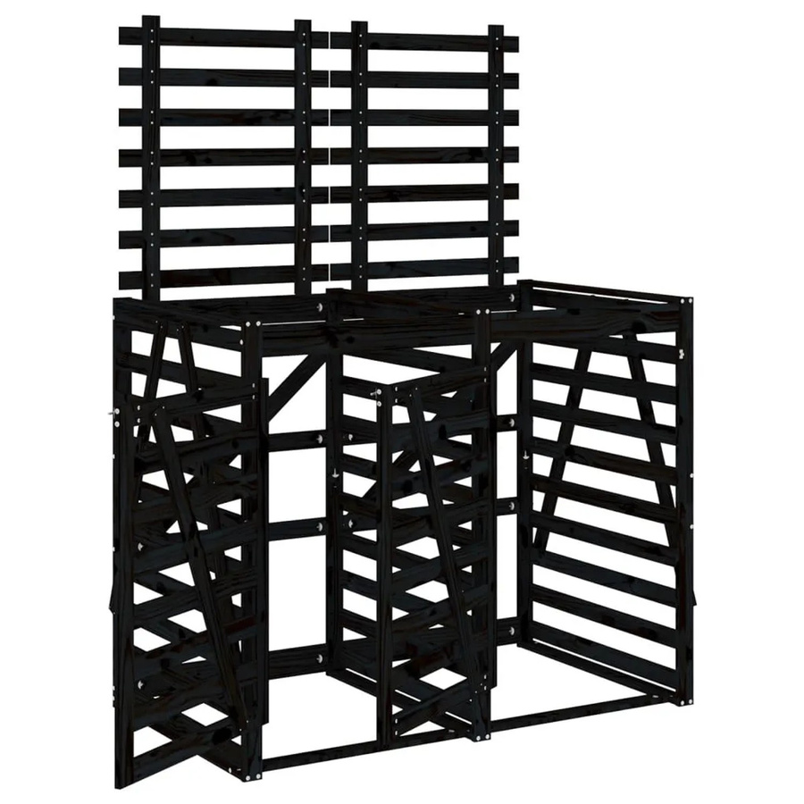 DELUKE Mülltonnenbox BOUMI aus Kiefernholz für 2 Tonnen, Schwarz, B/T/H: 162 x 91,5 x 128,5 cm - Bild 2