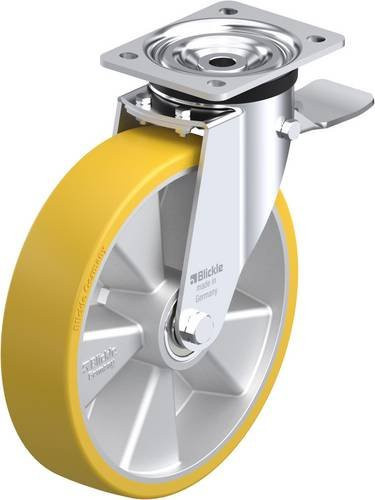 Blickle Lenkrolle L-ALTH 250K-3-ST mit Feststeller in Silber und Gelb, Rad-Durchmesser: 25 cm, Tragfähigkeit: 500 kg - Bild 1