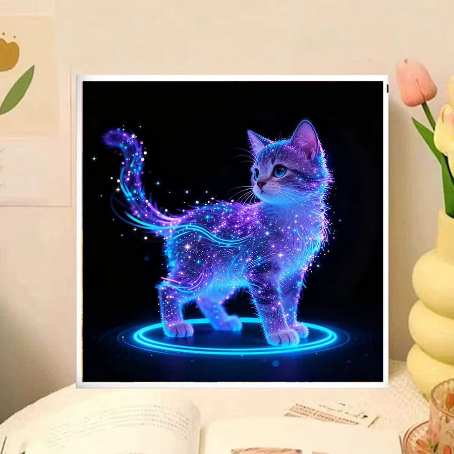 Huacan DIY-Diamantgemälde Katze als Motiv mit bunten Strasssteinen und runden Steinen, Breite: 20 cm, Höhe: 20 cm - Bild 3