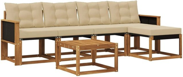 vidaXL Outdoor-Sofagarnitur L-Form aus Akazienholz mit Textilene und Kissen in Beige und Natur - Bild 1