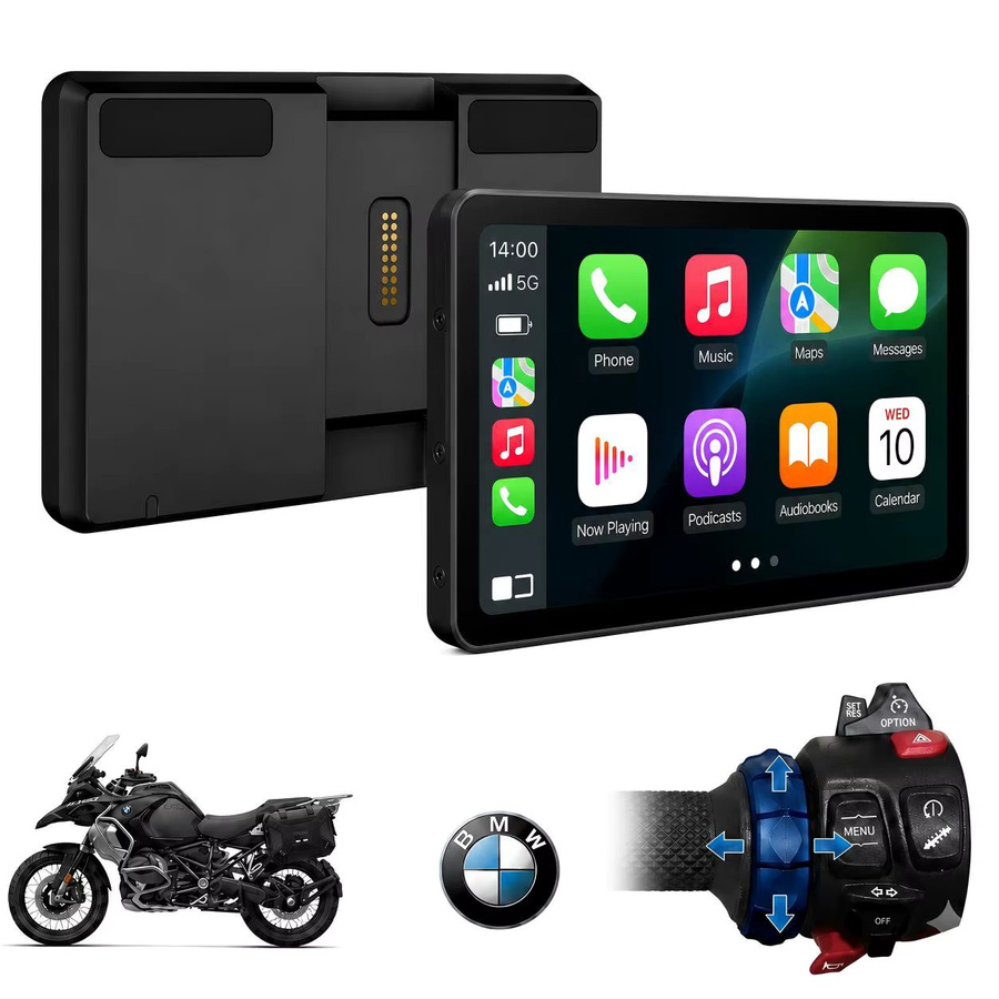 Neelyke Kabelloses Motorrad-CarPlay und Android Auto Display mit 6,2 Zoll für BMW Motorräder, 1200 Nit, IP69, Schwarz - Bild 3