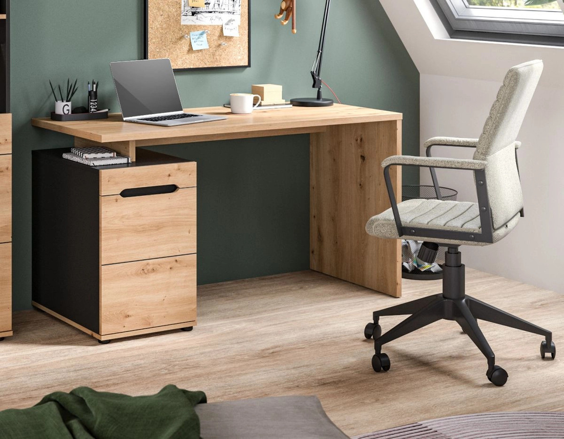 Schreibtisch Cooper von Inn.Furn in Eiche und Grau, B/T/H: 138 x 60 x 75 cm - Bild 4
