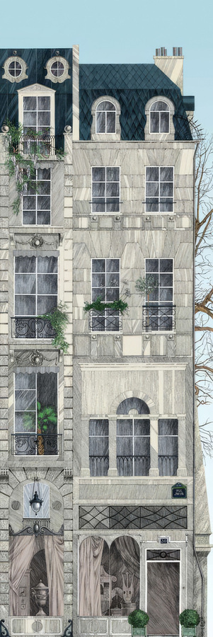 Edmond Petit Wandtapete Rue Jacob Mural in Grau, Blau und Multicolour, Breite: 300 cm, Höhe: 300 cm - Bild 1