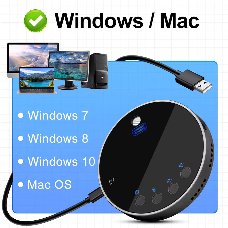 Depusheng Q8 USB-Konferenzmikrofon mit Lautsprecher, 360 Grad omnidirektionales Kondensatormikrofon in Schwarz - Bild 6