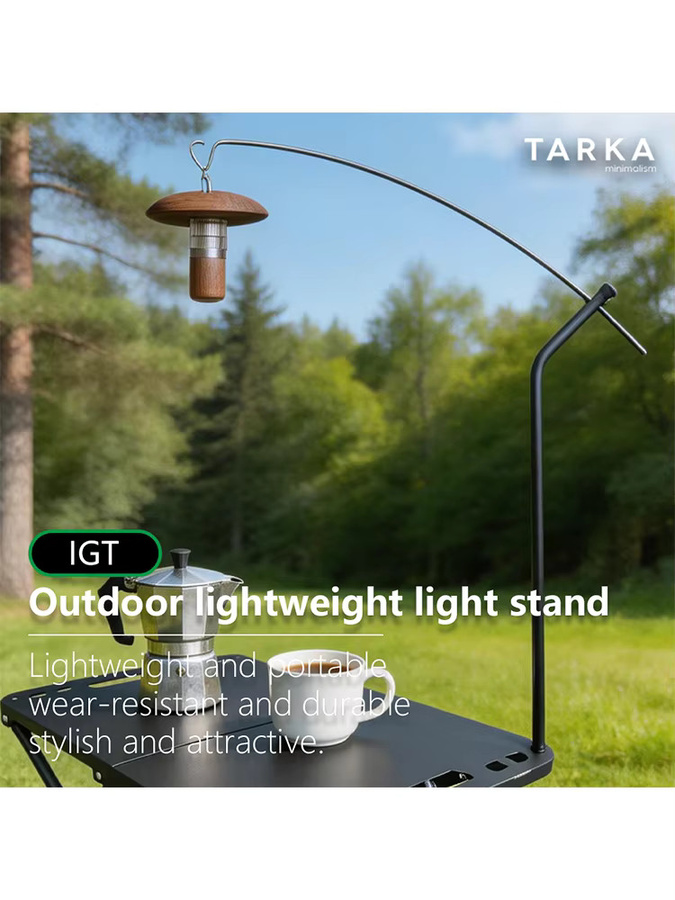 TARKA Giraffen-Lampenständer für Outdoor-Camping in Schwarz mit Holz-Elementen und Filament-Leuchtmittel - Bild 5