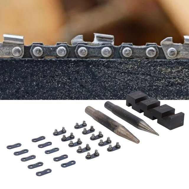 Meterk Tragbares Kettensägen-Reparaturset in Schwarz mit Ketten-Amboss, Stanzwerkzeug und 10 Gliedern für 1/4 und 3/8 Zoll 325 404 Teilung - Bild 1