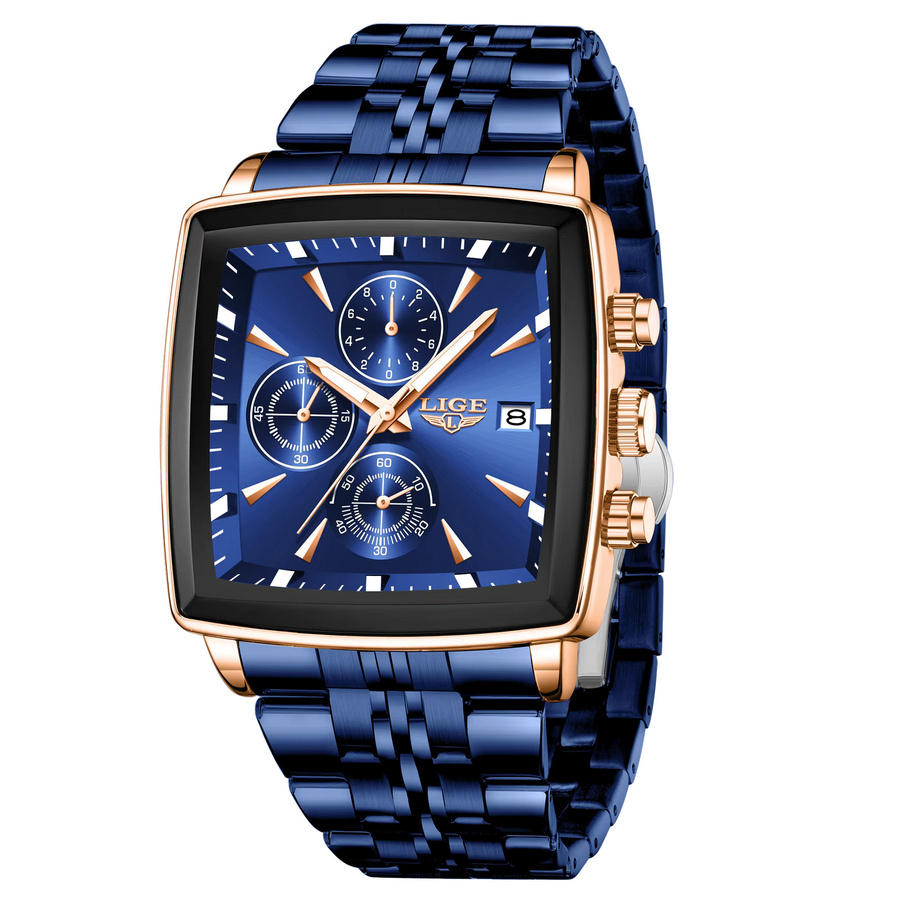 LIGE Armbanduhr Quarz, Edelstahl, Blau, Herren - Bild 7