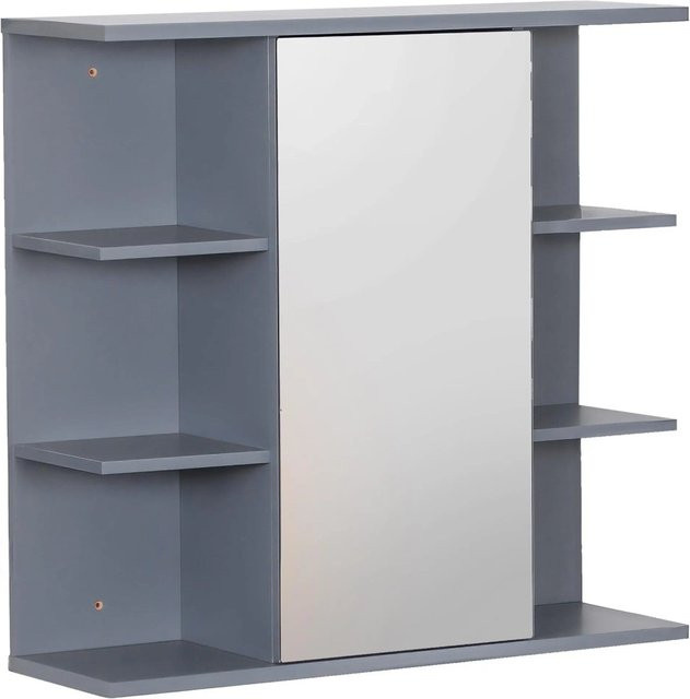 Relaxdays Spiegelschrank in Grau mit Glasfront und 8 Ablagen zur Wandmontage, B/H/T: 64 x 62 x 21 cm - Bild 1
