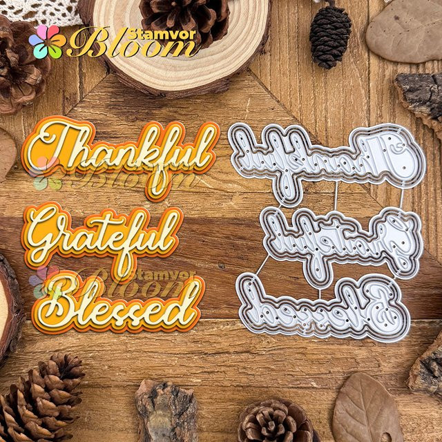 Metall-Stanzformen DANKFUL GRATEFUL BLESSED für Scrapbooking und dekorative Prägung in Silber - Bild 1