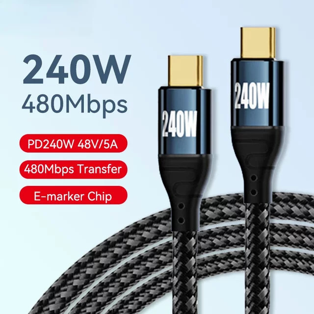 BSN USB-C auf USB-C Ladekabel mit 240W PD Schnellladefunktion und Elbow-Design in Schwarz - Bild 1