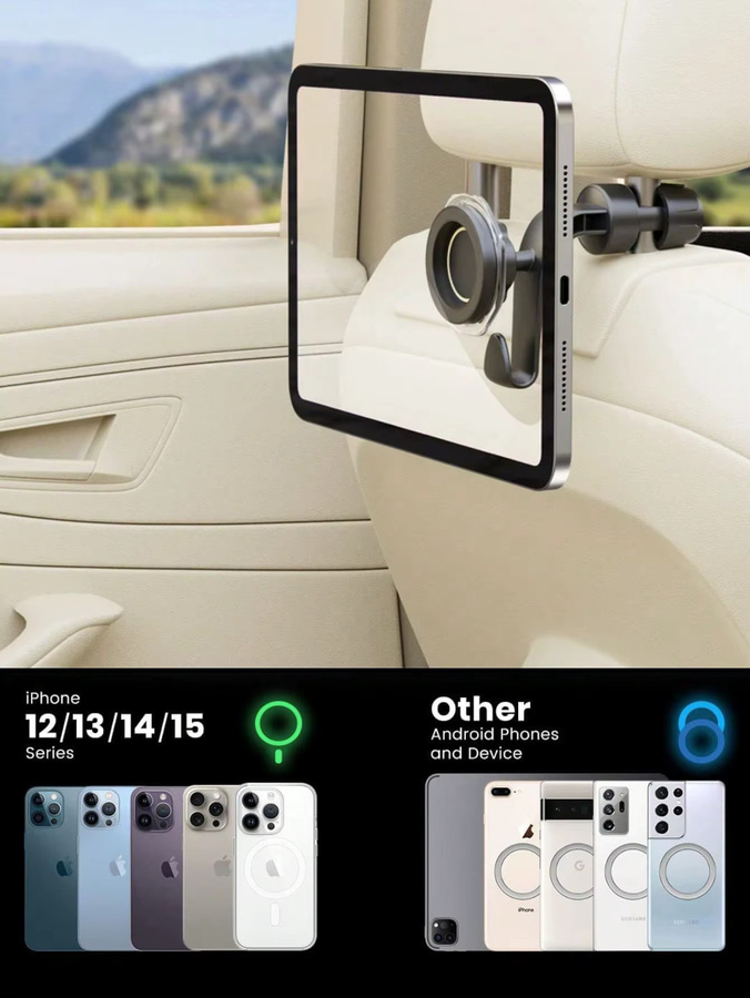 Magnetische Telefonhalterung für den Rücksitz im Auto in Schwarz mit 360 Grad Drehung und Haken für Navigation und Videoanzeige - Bild 6