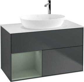 V&B Waschtischunterschrank Finion 100 mit Wandbeleuchtung, Farbe Grau lackiert, B/T/H: 100 x 50,1 x 50,1 cm - Bild 1
