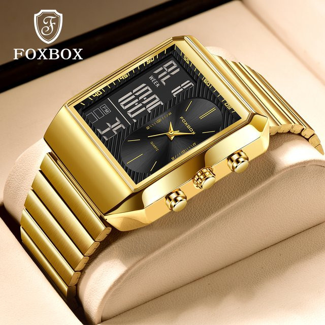 FOXBOX Armbanduhr Herren, Edelstahl, Chronograph, Quarz, Schwarz - Bild 1