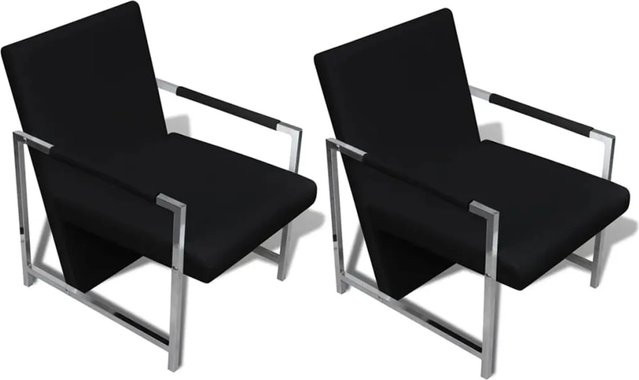 2er-Set vidaXL Sessel in Schwarz aus Kunstleder mit verchromtem Gestell und Armlehnen - Bild 1