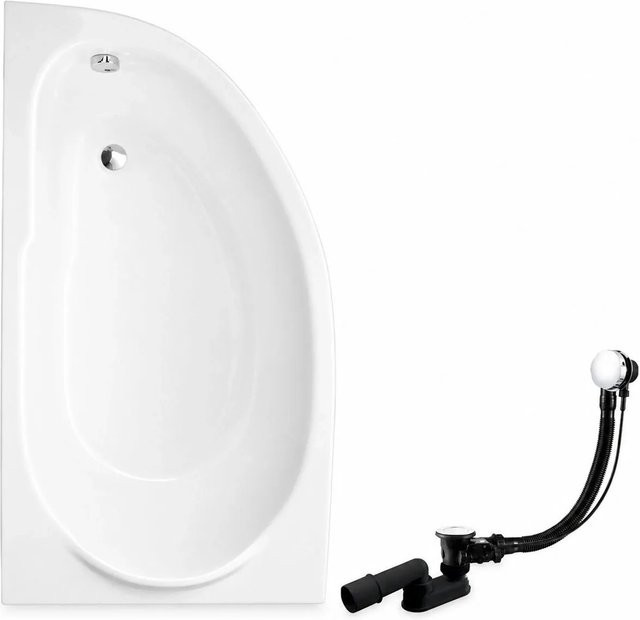 KOLMAN Eckbadewanne aus Acryl in Weiß, linksseitig, inklusive Ablauf und Füßen, B: 145 cm, T: 85 cm - Bild 1