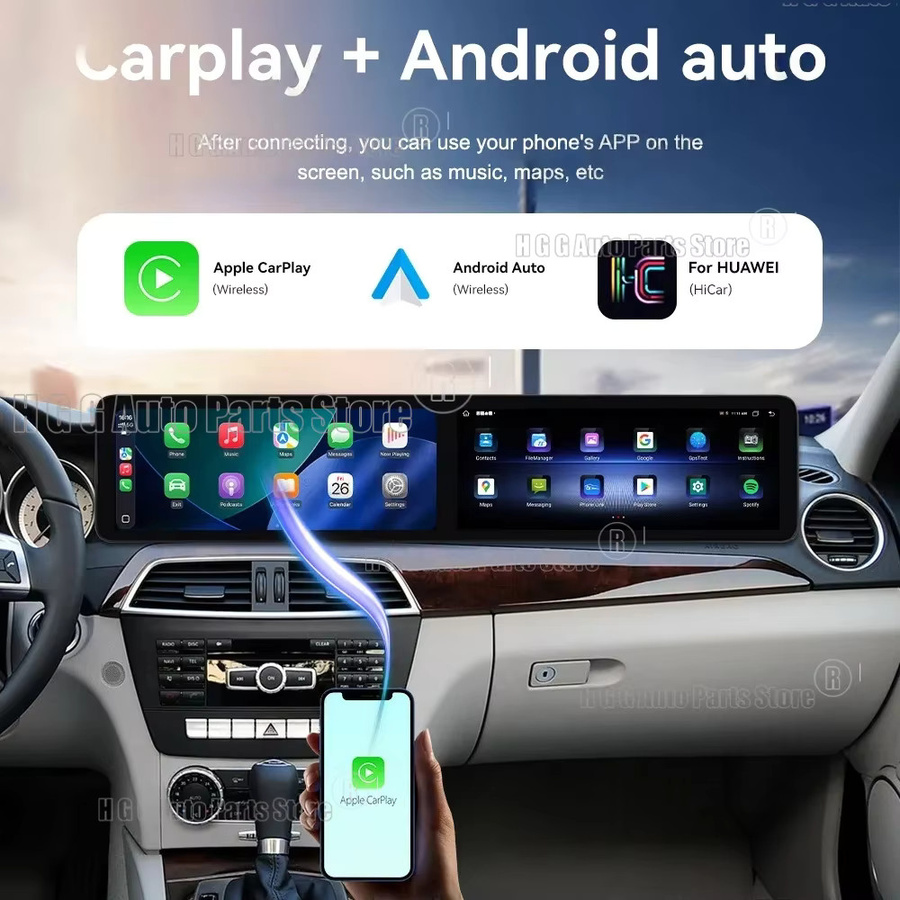 YANFU Dual Screen Android Multimedia Video Player mit Carplay, GPS und Navigation für Mercedes Benz C Klasse W204 2011-2014, Schwarz - Bild 3