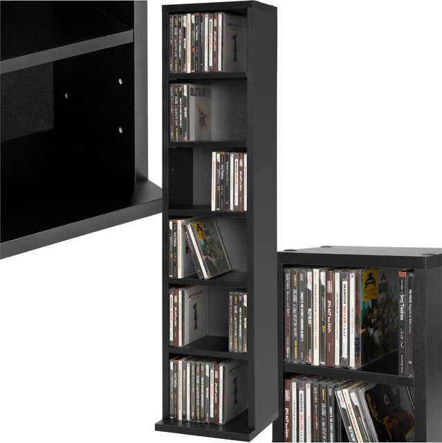 tectake Juliane CD DVD Regal in Schwarz mit 6 Fächern und höhenverstellbaren Zwischenböden, H x B x T: 90 x 20 x 21 cm - Bild 1