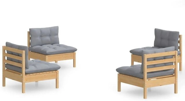 vidaXL 4-tlg Garten-Lounge-Set aus massivem Kiefernholz mit grauen Polsterkissen - Bild 1