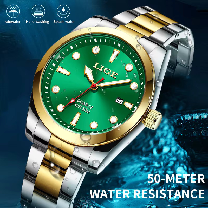 LIGE Armbanduhr Edelstahl, Quarz, Grün, Herren - Bild 4