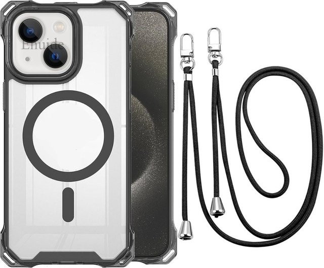 Stoßfeste magnetische Schutzhülle mit Lanyard-Kordel für Apple iPhone 12, 13, 14, 15, 16, 17 Pro Max Plus und 16E, transparent - Bild 1