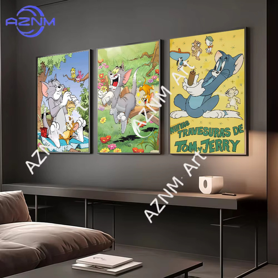 Kayou Vintage Cartoon Poster Tom und Jerry Mehrfarbig als Wanddekoration aus Papier - Bild 2