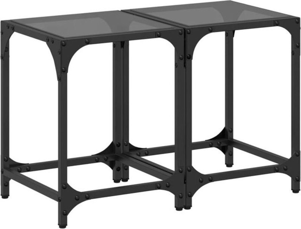 Vidaxl Couchtisch Set aus 2 Stück im Industrial Design mit Glasplatte und Stahlgestell, Schwarz, B/T/H: 30 x 30 x 40 cm - Bild 1
