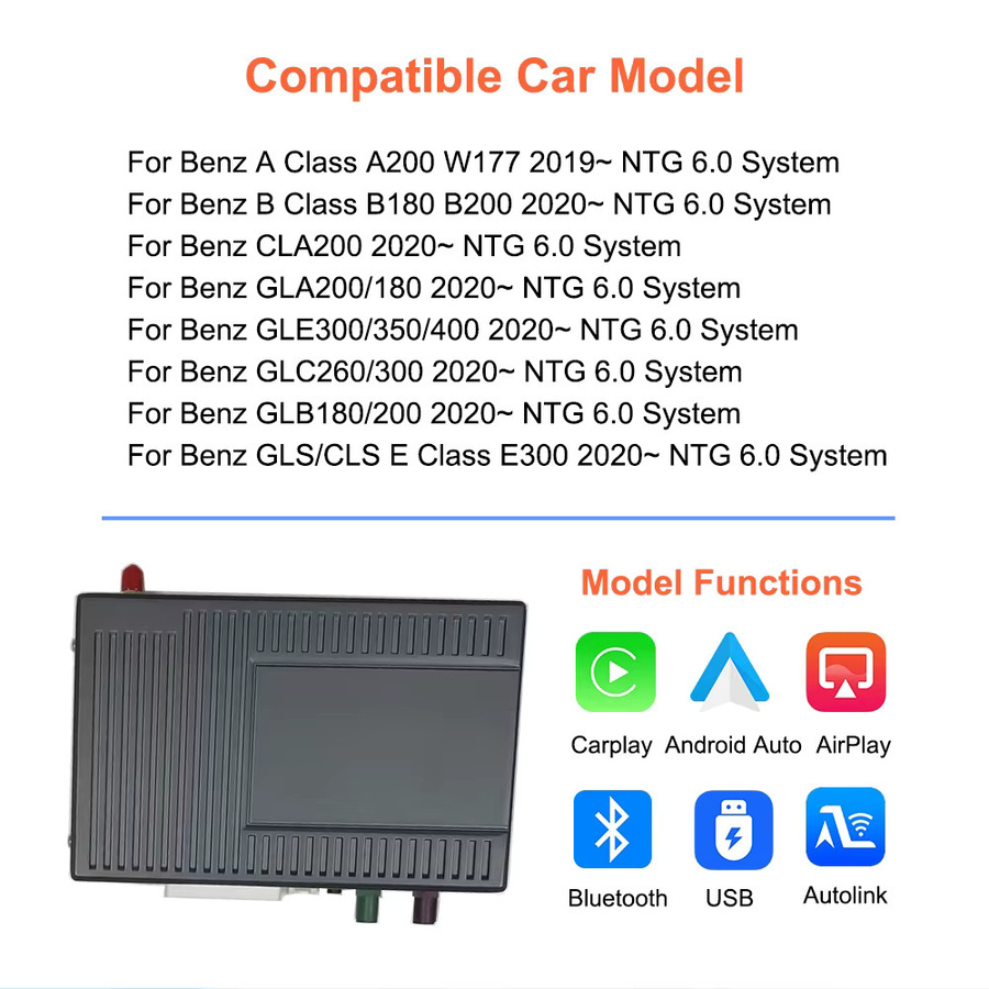 Bonroad Wireless CarPlay und Android Auto Interface Modul für Mercedes A B C E Class CLS CLA GLA GLB Class NTG6.0, Schwarz - Bild 2