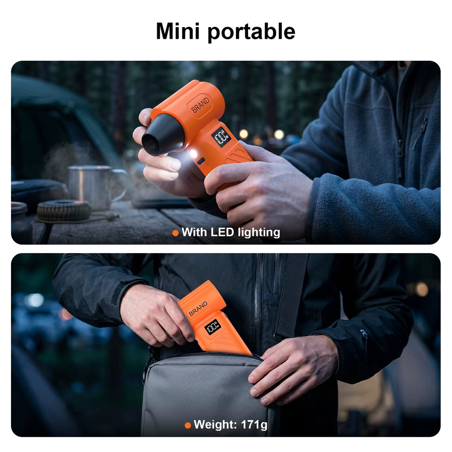 SolarPlay Turbo Elektrischer Luftbläser mit 90000RPM und LED-Licht, Akku-Druckluftgebläse und Handstaubsauger für PC-Computer-Tastatur-Reinigung, Schwarz-Orange - Bild 4