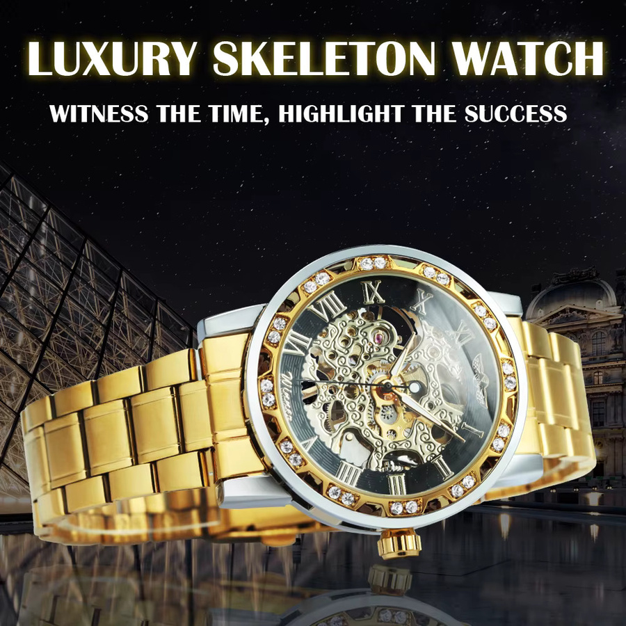 WINNER Skelett-Uhr, Automatik, Edelstahlarmband, Herren, Schwarz - Bild 4