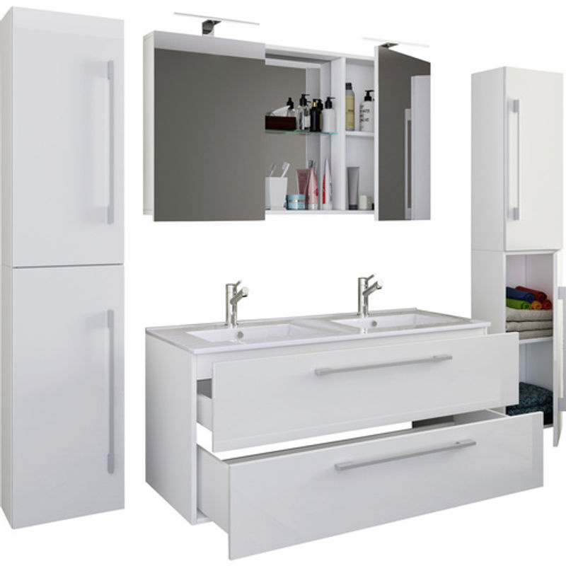 VCM Badmöbel-Set Budasi 5-teilig mit Doppelwaschplatz und Keramik-Waschtisch in Weiss - Bild 4